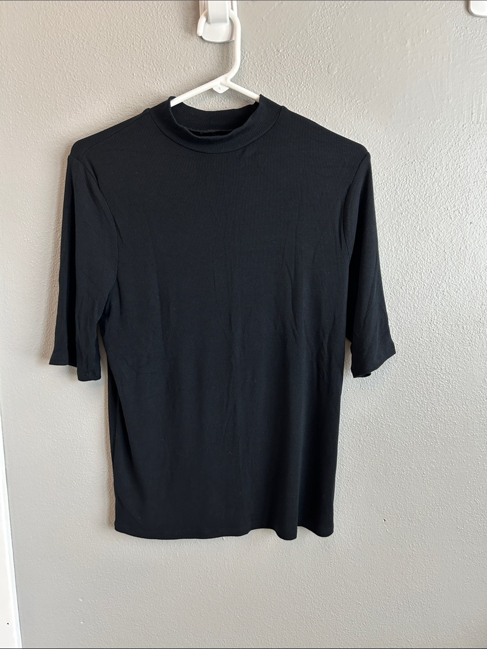 Women’s Black Short-Sleeve Mock Neck Tee